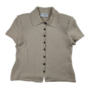 St John Collection Santana Knit Button Front Polo Top Size 2 Beige